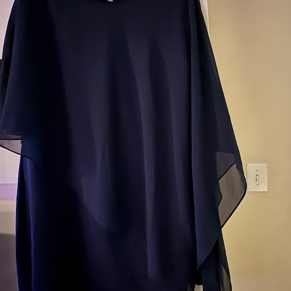 XL Hanna Nikole Elegant Navy Blue Sheer Overlay Dress